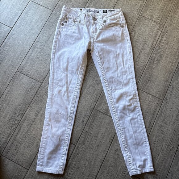 Miss Me Jeans Womens 25 White Signature Skinny Low Rise Metallic Western - Picture 4 of 9